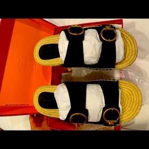 Tory Burch Espadrille Black two-band suede sandals size 9